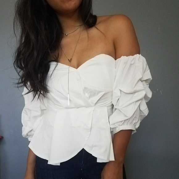 KARA WHITE OFF SHOULDER PUFF SLEEVE TOP - Picture 6 of 7